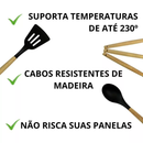 PRETO - Conjunto de Utensílios de Cozinha 12Pçs - Silicone e Cabo de Madeira