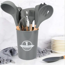 CINZA - Conjunto de Utensílios de Cozinha 12Pçs - Silicone e Cabo de Madeira