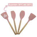 ROSA - Conjunto de Utensílios de Cozinha 12Pçs - Silicone e Cabo de Madeira