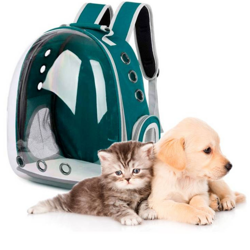VERDE ESCURO - Mochila Pet Transporte para Cães e Gatos Visão Ampla com Entrada de Ar