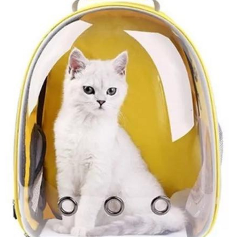 AMARELO - Mochila Pet Transporte para Cães e Gatos Visão Ampla com Entrada de Ar