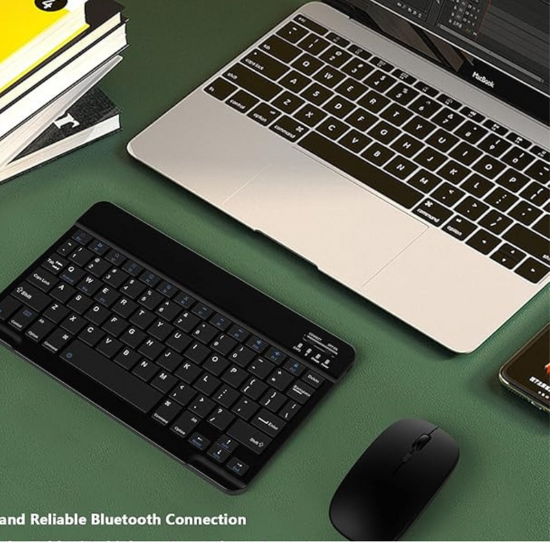 PRETO - Conjunto de Teclado + Mouse Sem Fio Bluetooth Para Notebook e Tablet