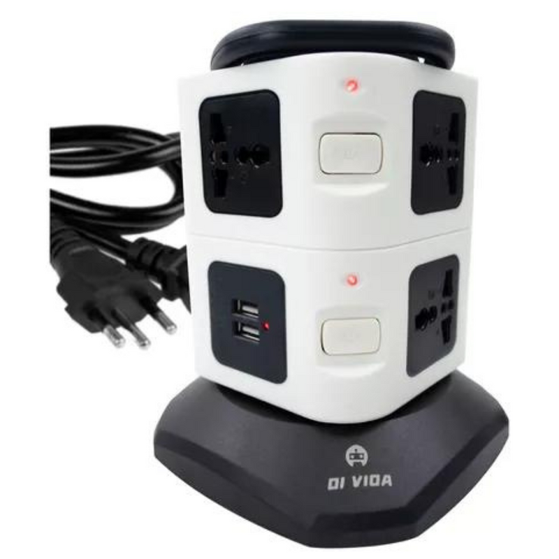 Torre de 2 ANDARES - Tomadas Elétrica com 7 Entradas Universais + 2 Portas USB