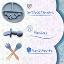 AZUL ESCURO ou CLARO - Jogo Introdução Alimentar Bebê Utensílios em Silicone Premium 8 Pçs BBL-54
