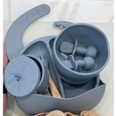 AZUL ESCURO ou CLARO - Jogo Introdução Alimentar Bebê Utensílios em Silicone Premium 8 Pçs BBL-54