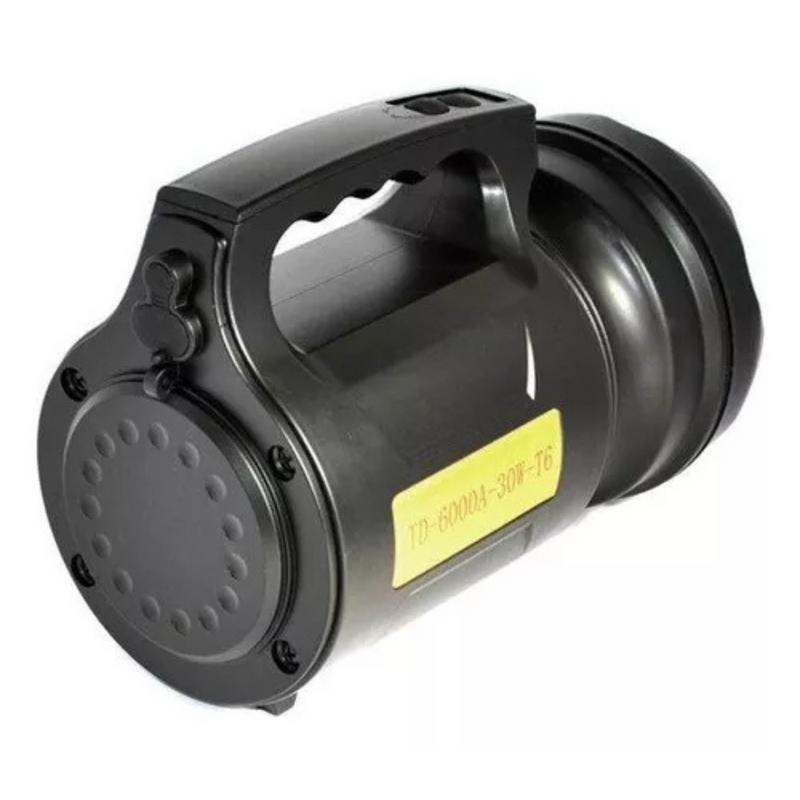T6 LANTERNA BIVOLT - Holofote LED PRETO 30W TD-6000A Recarregável Pesca Trilha Camping - BM-6000