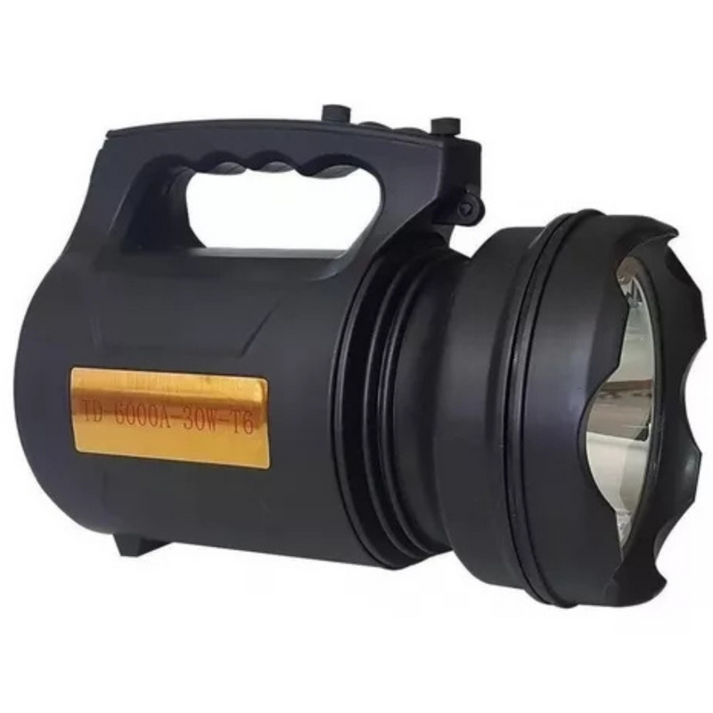 T6 LANTERNA BIVOLT - Holofote LED PRETO 30W TD-6000A Recarregável Pesca Trilha Camping - BM-6000