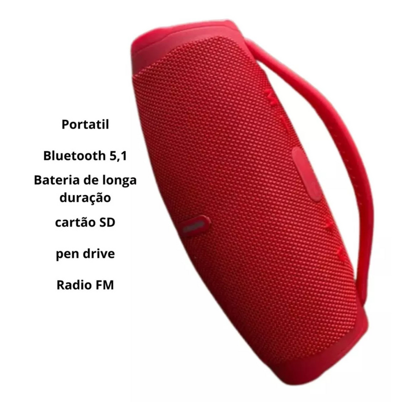 VERMELHA - Caixa De Som Boombox Bluetooth Bivolt