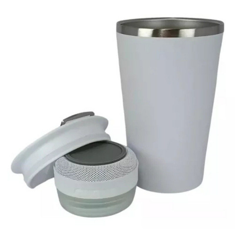 Personalizado Bluetooth - Copo Térmico Som Led e TAMPA com ABRIDOR (420 ml) - Branco