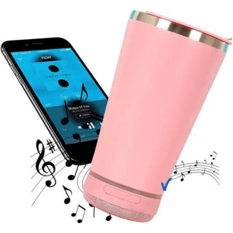 Personalizado Bluetooth - Copo Térmico Som Led e TAMPA com ABRIDOR (420 ml) - Rosa
