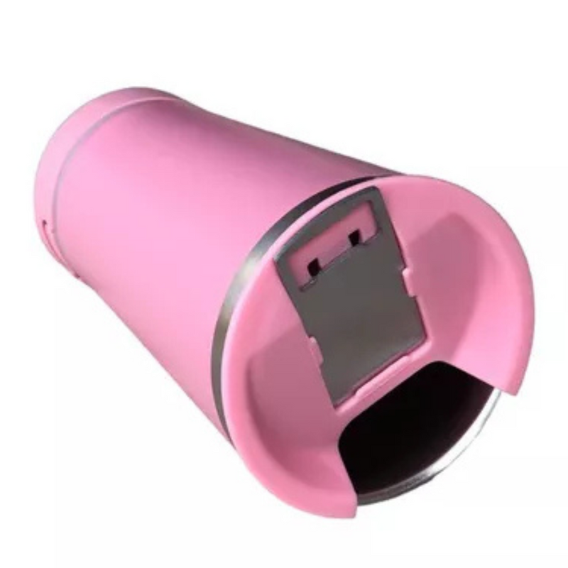 Personalizado Bluetooth - Copo Térmico Som Led e TAMPA com ABRIDOR (420 ml) - Rosa