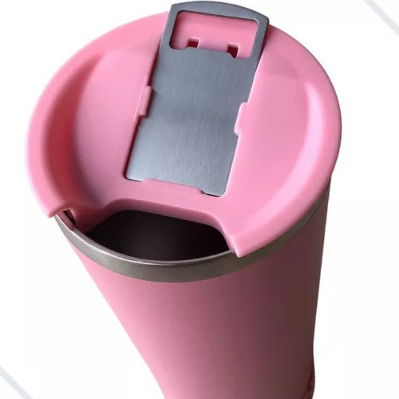 Personalizado Bluetooth - Copo Térmico Som Led e TAMPA com ABRIDOR (420 ml) - Rosa