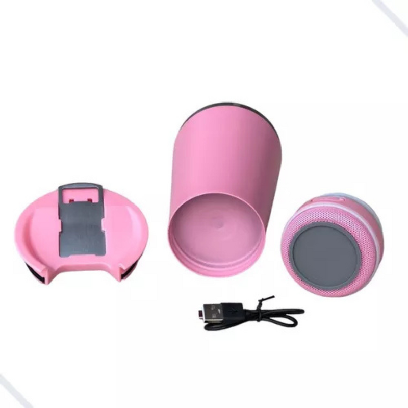 Personalizado Bluetooth - Copo Térmico Som Led e TAMPA com ABRIDOR (420 ml) - Rosa