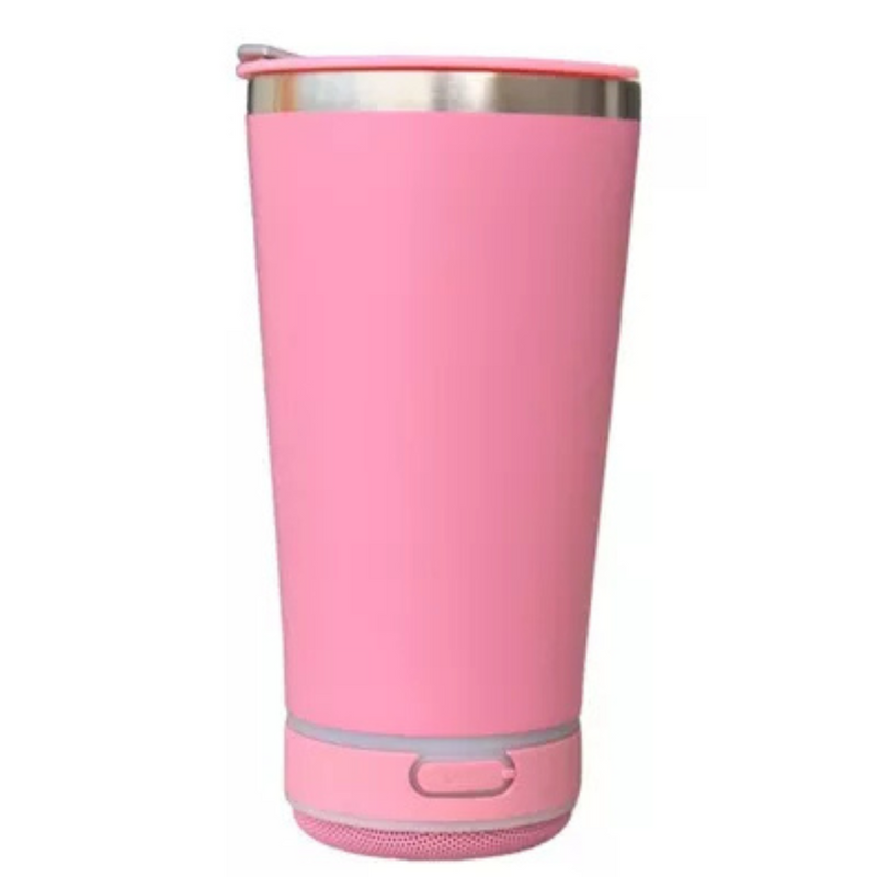 Personalizado Bluetooth - Copo Térmico Som Led e TAMPA com ABRIDOR (420 ml) - Rosa