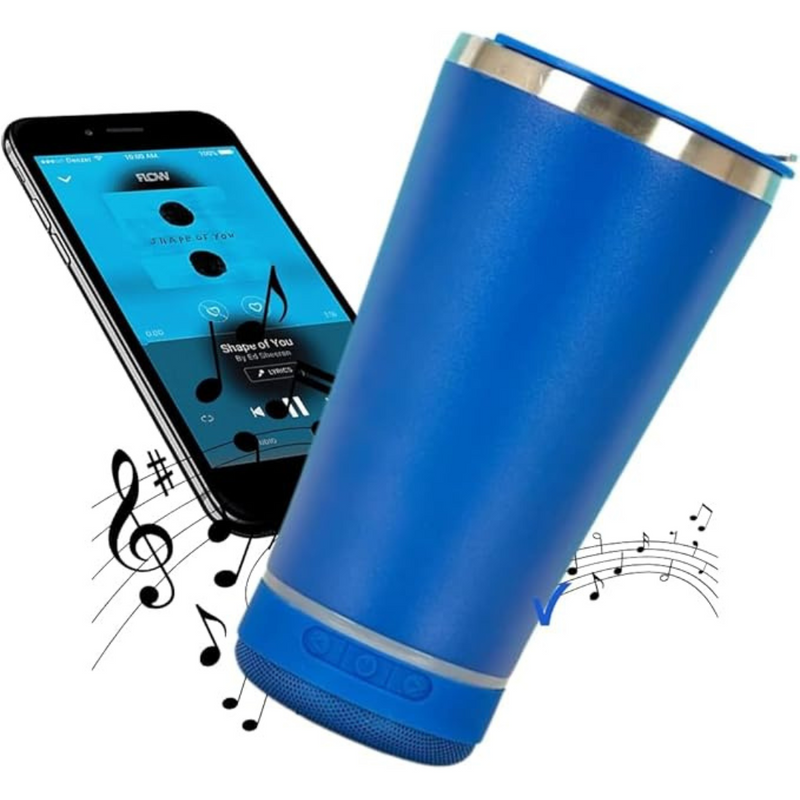 Personalizado Bluetooth - Copo Térmico Som Led e TAMPA com ABRIDOR (420 ml) - Azul Marinho