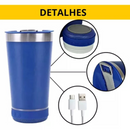 Personalizado Bluetooth - Copo Térmico Som Led e TAMPA com ABRIDOR (420 ml) - Azul Marinho