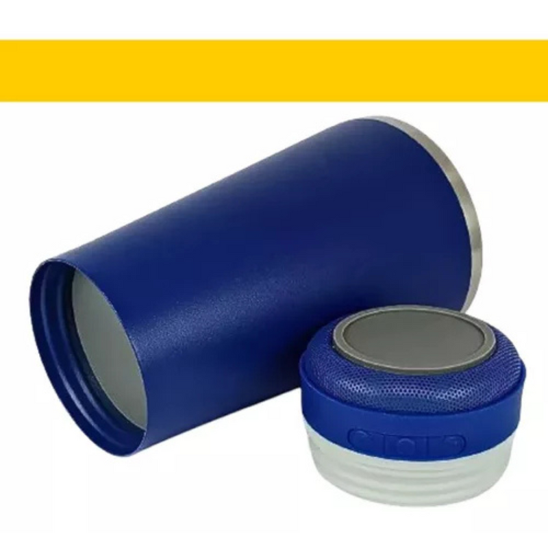 Personalizado Bluetooth - Copo Térmico Som Led e TAMPA com ABRIDOR (420 ml) - Azul Marinho