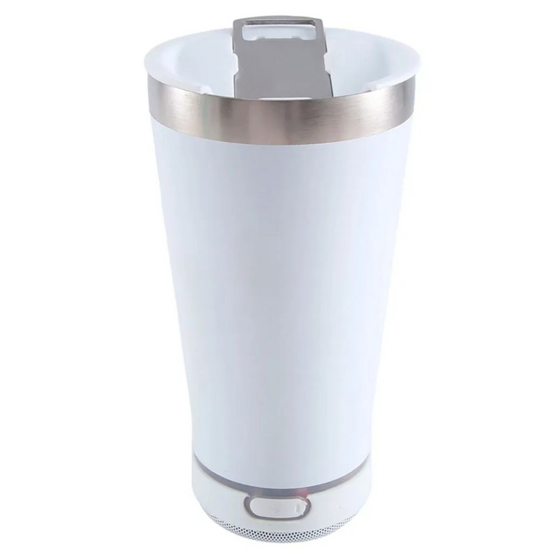 Personalizado Bluetooth - Copo Térmico Som Led e TAMPA com ABRIDOR (420 ml) - Branco