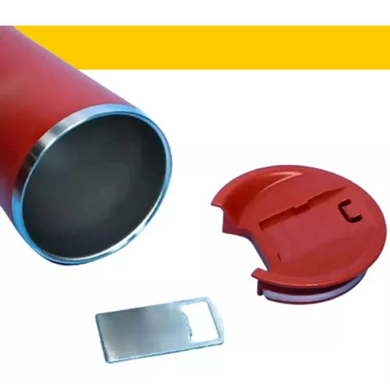 Personalizado Bluetooth - Copo Térmico Som Led e TAMPA com ABRIDOR (420 ml) - Vermelho