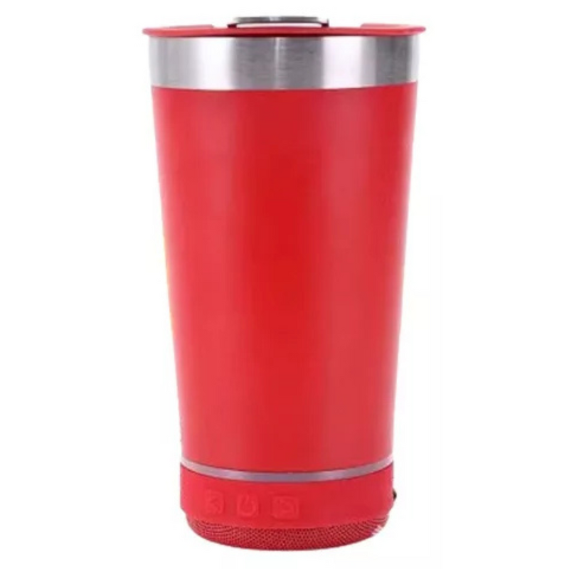 Personalizado Bluetooth - Copo Térmico Som Led e TAMPA com ABRIDOR (420 ml) - Vermelho