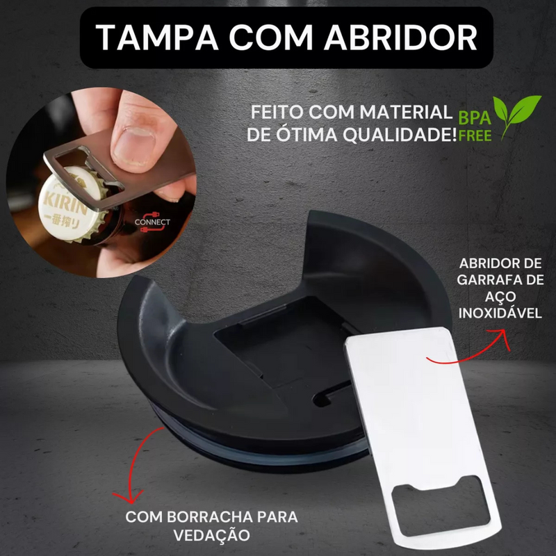 Personalizado - Copo Térmico Inox com TAMPA e ABRIDOR (473 ml) - Preto