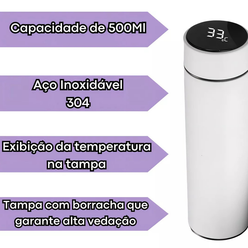 Normal - Garrafa Térmica com LED e Termômetro (500ml) - Branco