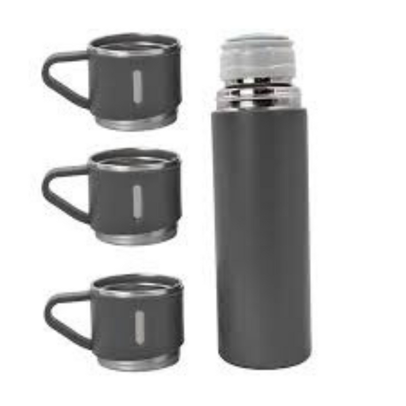 CINZA - Jogo de Garrafa Térmica 500ML + 3 Xícaras Aço Inoxidável
