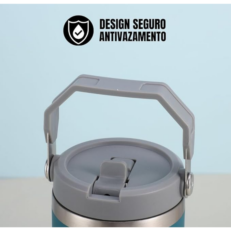 Personalizado Grande - Garrafa Flip Straw Tumbler com Alça Superior e Canudo (900ml) - Branco