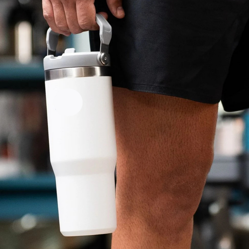 Personalizado Grande - Garrafa Flip Straw Tumbler com Alça Superior e Canudo (900ml) - Branco