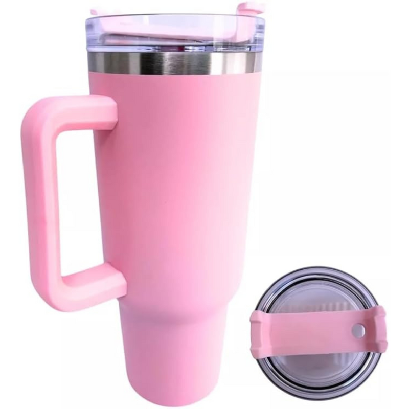 Personalizado - Copo Caneca (1200 ml) Térmica Inox com Alça e Canudo - Rosa