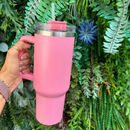 Personalizado - Copo Caneca (1200 ml) Térmica Inox com Alça e Canudo - Rosa