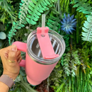 Personalizado - Copo Caneca (1200 ml) Térmica Inox com Alça e Canudo - Rosa