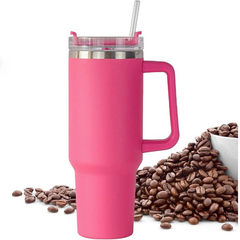 Personalizado - Copo Caneca (1200 ml) Térmica Inox com Alça e Canudo - Rosa