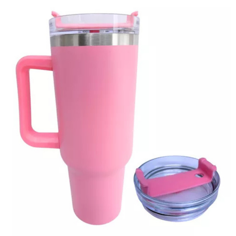 Personalizado - Copo Caneca (1200 ml) Térmica Inox com Alça e Canudo - Rosa
