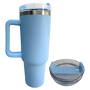 Normal - Copo Caneca (1200 ml) Inox com Alça e Canudo - Azul Bebê