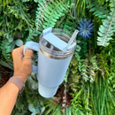 Normal - Copo Caneca (1200 ml) Inox com Alça e Canudo - Azul Bebê