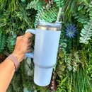 Normal - Copo Caneca (1200 ml) Inox com Alça e Canudo - Azul Bebê