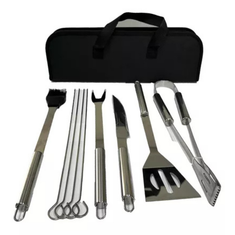 Conjunto de Churrasco 9 Peças Inox Profissional C/ Bolsa - BM-F1026