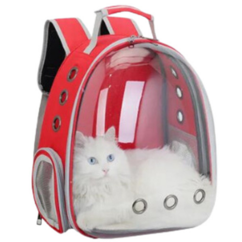 VERMELHO - Mochila Pet Transporte para Cães e Gatos Visão Ampla com Entrada de Ar