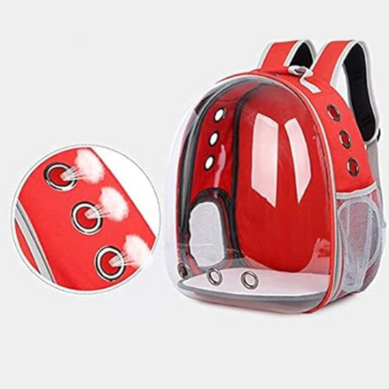 VERMELHO - Mochila Pet Transporte para Cães e Gatos Visão Ampla com Entrada de Ar