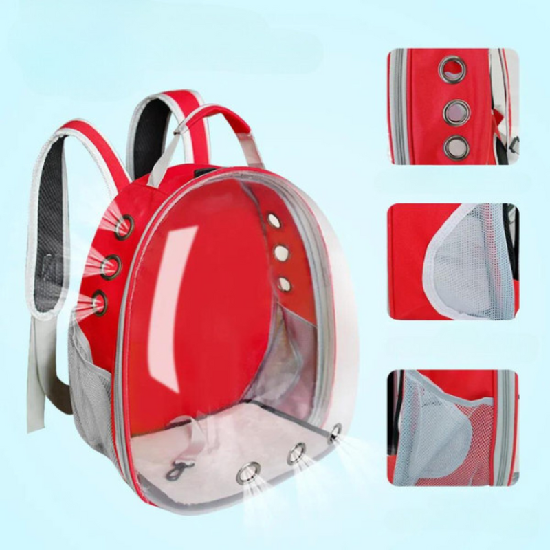 VERMELHO - Mochila Pet Transporte para Cães e Gatos Visão Ampla com Entrada de Ar