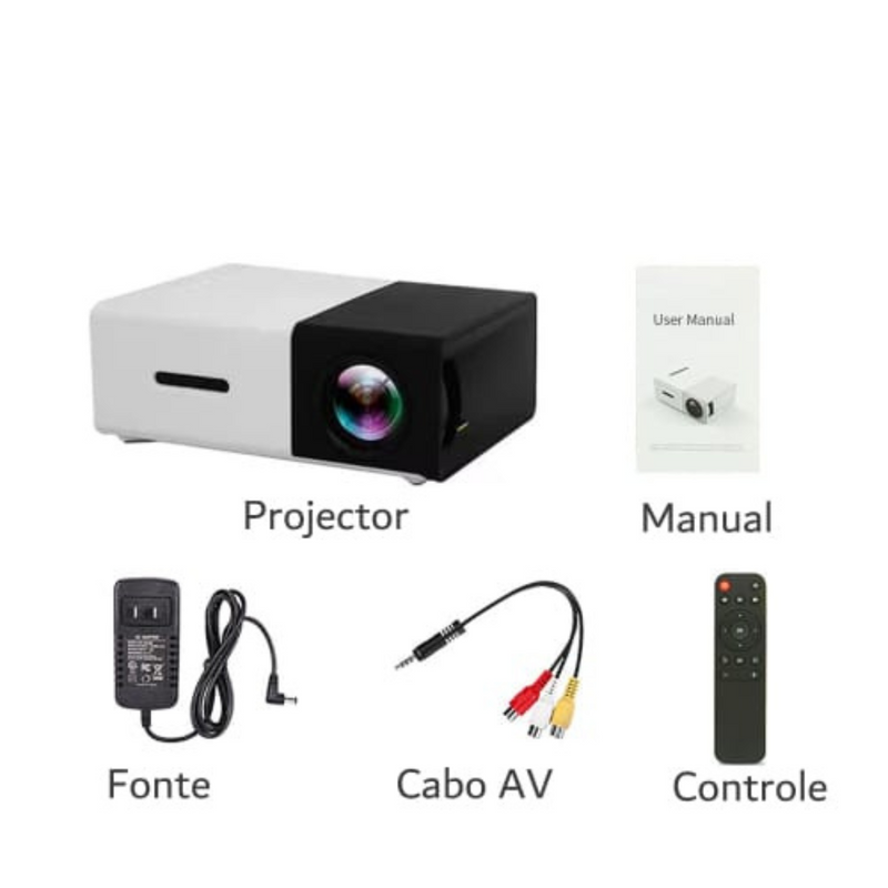 PRETO/BRANCO - Mini Projetor Portátil Led 1080p com saida HDMI - 600 Lumens