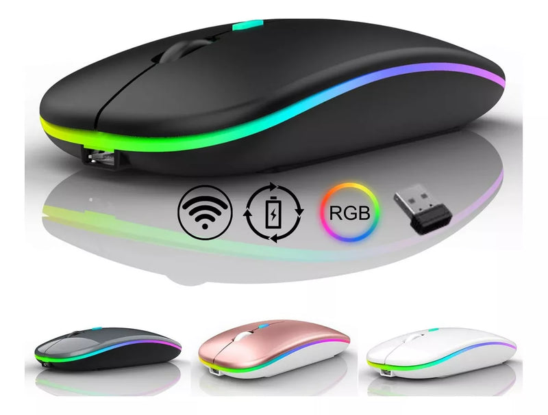 Mouse Recarregável Wireless Bluetooth Led Rgb 2.4ghz 1600 DPI 10 metros Computador Notebook Mac Windows LED