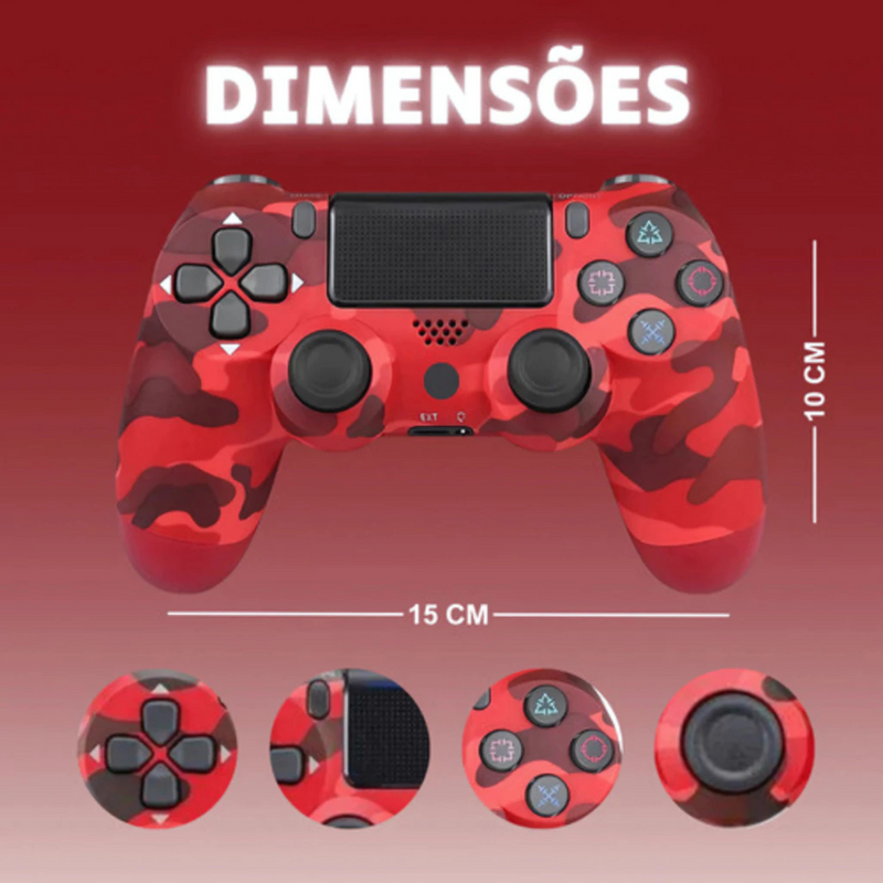 VERMELHO CAMUFLADO - Controle Sem Fio PS4 Bluetooth Joystick Gamer Recarregável