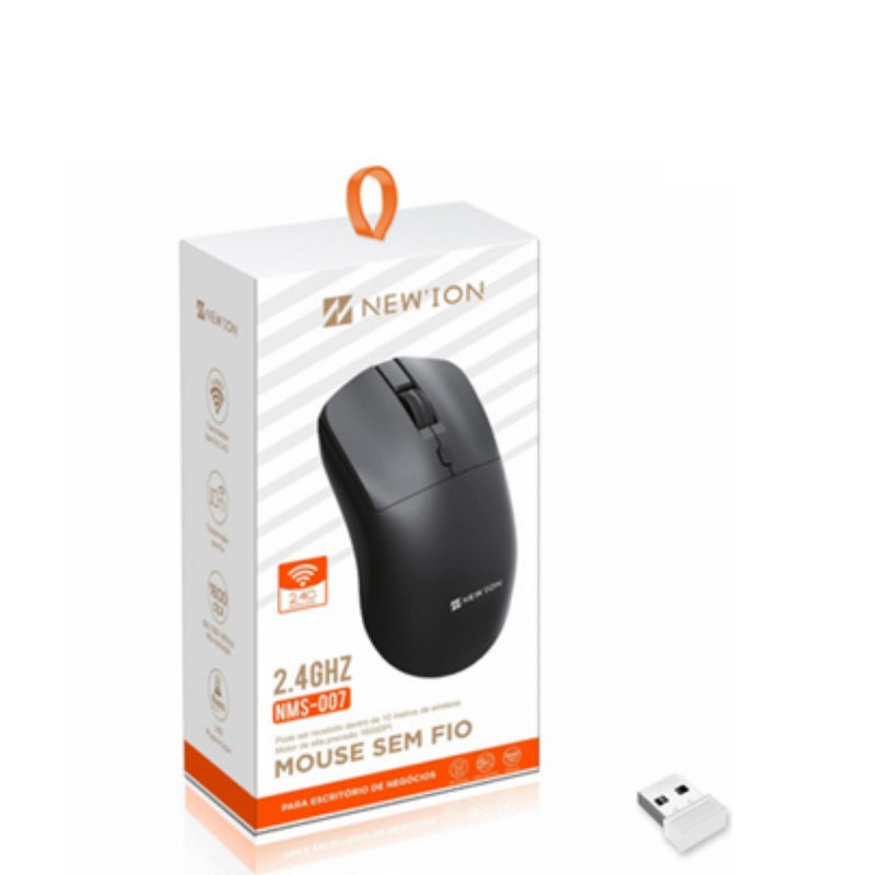 PRETO NMS-007 - Mouse Sem Fio Simples e Discreto