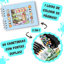 Kit Livro Colorir URSO BOB (Azul) + 60 Canetas