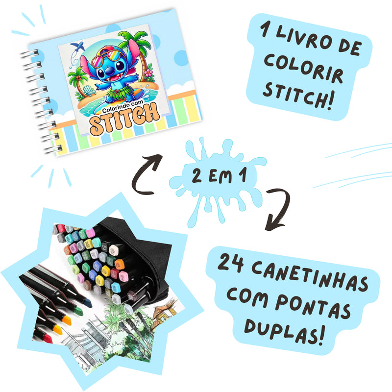 Kit Livro Colorir LIL. STI. (Azul) + 24 Canetas
