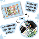 Kit Livro Colorir URSO BOB (Azul) + 36 Canetas
