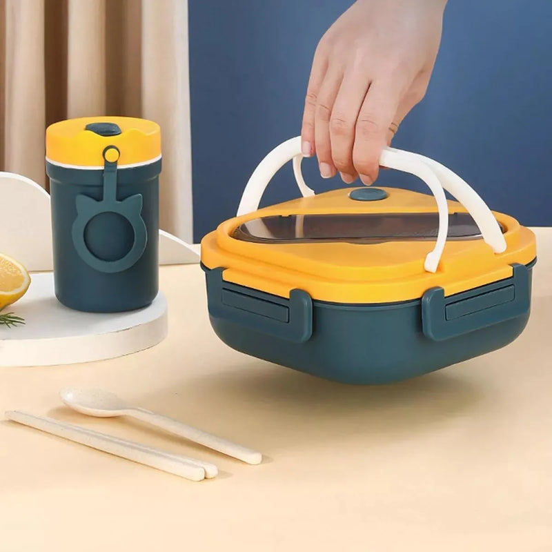 AMARELO e AZUL - Marmita Hermética com Alça e Talheres 0061