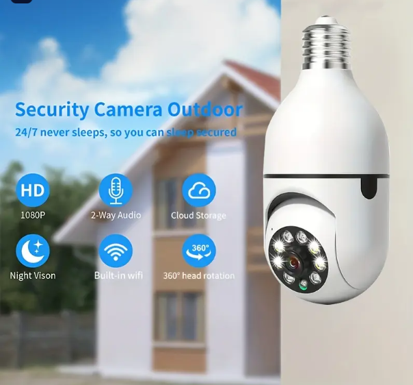 1 UNIDADE - Câmera Lâmpada de Segurança Vigilância IP Wi-Fi 360° Visão Noturna FullHD Bivolt
